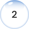 A light blue and white sphere with the black number 2 centered inside.
